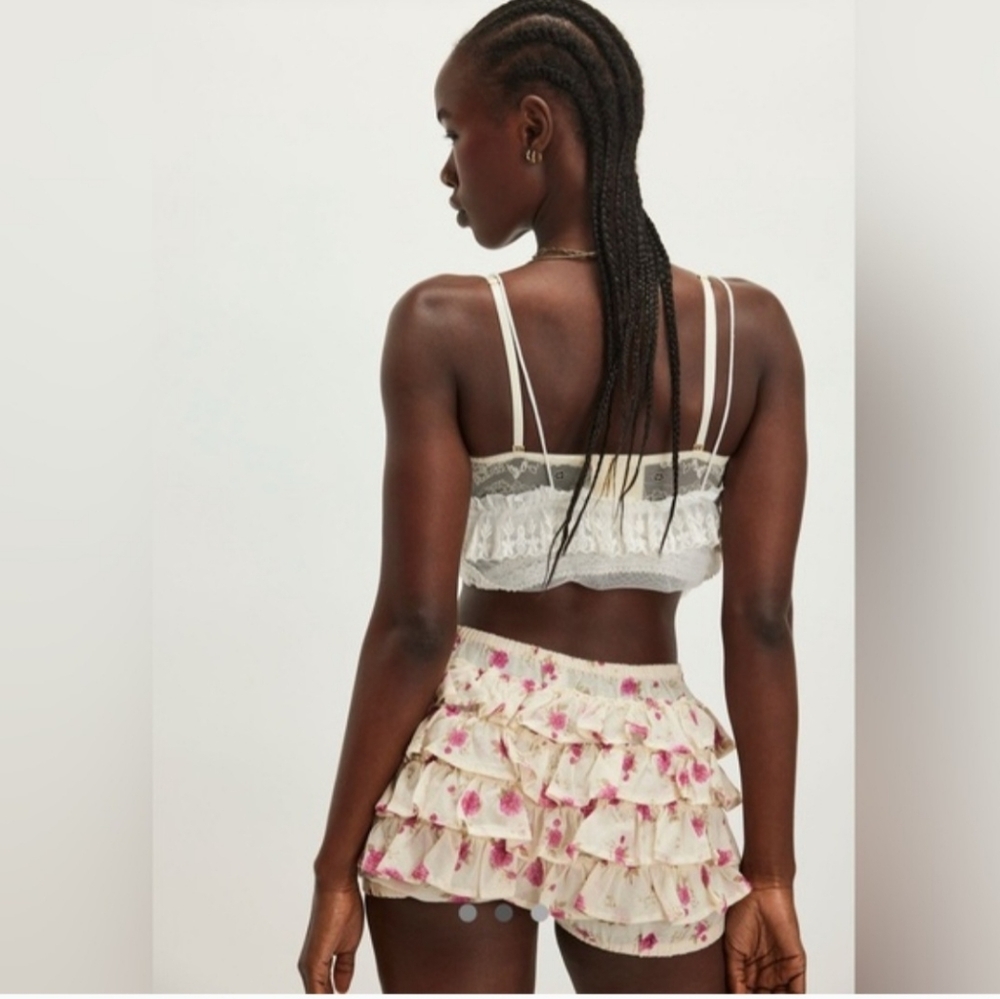 Free People Cream Ruffle Layered Mini Shorts - Picture 3 of 5